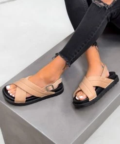 LIV SHOES NOLA Chunky Cross Over Sandals - Beige