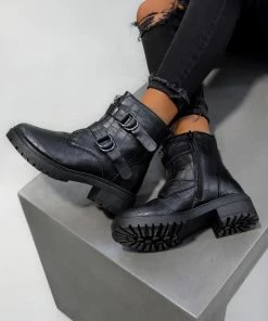 OLIVIA Zip Front Ankle Boots - Black Croc SHOES