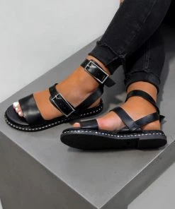 NDS SHOES ONA Buckle Espadrille Sandals - Black