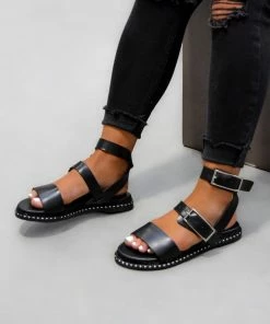 NDS SHOES ONA Buckle Espadrille Sandals - Black