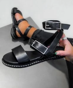 NDS SHOES ONA Buckle Espadrille Sandals - Black