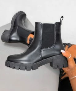 LIV ORLA Chelsea Ankle Boots - Black PU SHOES