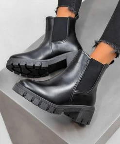 LIV ORLA Chelsea Ankle Boots - Black PU SHOES