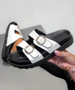 LIV OVER IT Chunky Buckle Sandals - White Croc