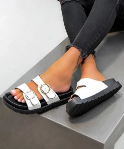 LIV OVER IT Chunky Buckle Sandals - White Croc