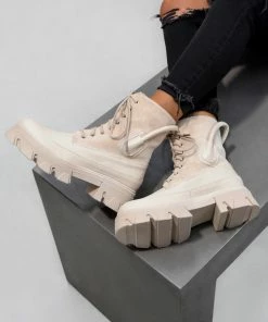 NDS PERIL Chunky Ankle Boots - Beige SHOES