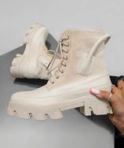 NDS PERIL Chunky Ankle Boots - Beige SHOES