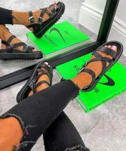 NDS PROGRESS Chunky Buckle Gladiator Sandals - Black