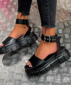 CIT PUNISH Super Chunky Buckle Sandals - Black PU SHOES