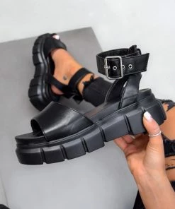 CIT PUNISH Super Chunky Buckle Sandals - Black PU SHOES