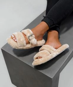 CIT RAINA Faux Fur Slipper - Beige SHOES