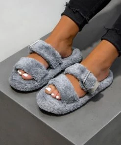 CIT SHOES RAINA Faux Fur Slipper - Grey