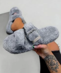 CIT SHOES RAINA Faux Fur Slipper - Grey