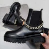 NDS SHOES RAIN Chunky Platform Chain Ankle Boots - Black PU