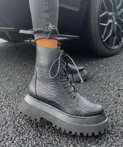 AJV RAPTOR Panelled Ankle Boots - Black Croc