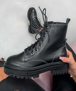 NDS REAKTOR Chunky Platform Ankle Boots - Black PU SHOES