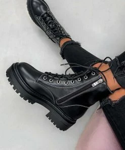 NDS REAKTOR Chunky Platform Ankle Boots - Black PU SHOES