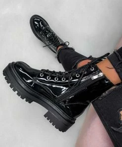 NDS REAKTOR Chunky Platform Ankle Boots - Black Patent SHOES