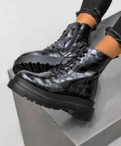 LIV REGULATE Chunky Ankle Boots - Black Croc