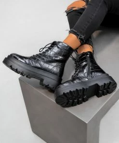 LIV REGULATE Chunky Ankle Boots - Black Croc