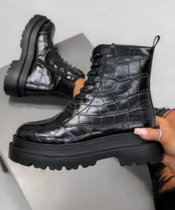 LIV REGULATE Chunky Ankle Boots - Black Croc