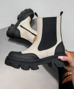 DMF REMAIN Chunky Ankle Boots - Beige SHOES