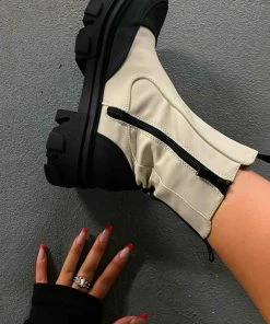 DMF REMAIN Chunky Ankle Boots - Beige SHOES