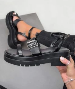 NDS REMEDY Chunky Buckle Sandals - Black PU