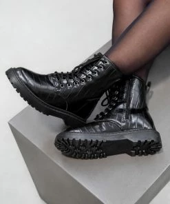 LIV SHOES REMI Chunky Ankle Boots - Black Croc