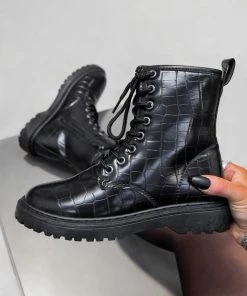 LIV SHOES REMI Chunky Ankle Boots - Black Croc