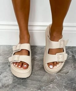 NDS REMMY Chunky Buckle Sandals - Beige