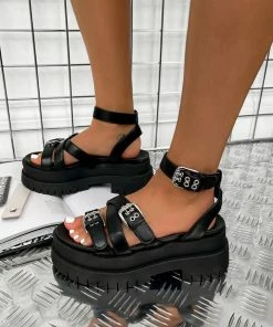 CIT RETAKE Super Chunky Gladiator Sandals - Black PU