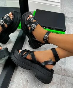 CIT RETAKE Super Chunky Gladiator Sandals - Black PU