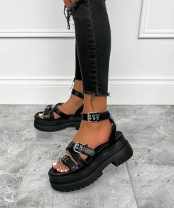 CIT RETAKE Super Chunky Gladiator Sandals - Black PU