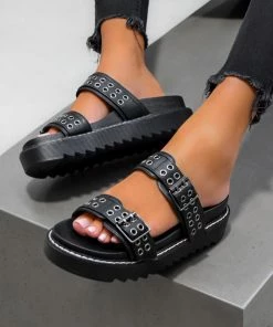 NDS SHOES REVOLT Chunky Eyelet Sandals - Black