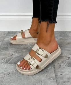 DMF SHOES REYAL Chunky Buckle Sandals - Beige