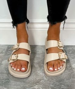 DMF SHOES REYAL Chunky Buckle Sandals - Beige