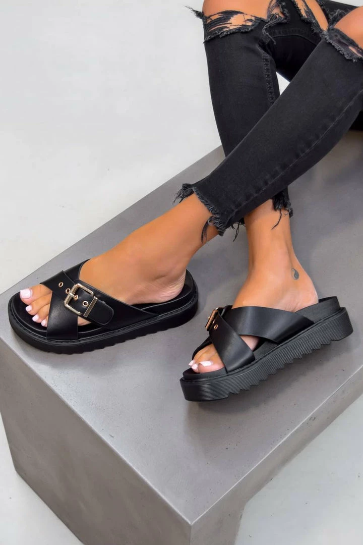 ELG REYNA Chunky Buckle Detail Sandals - Black 4 ELG REYNA Chunky Buckle Detail Sandals - Black