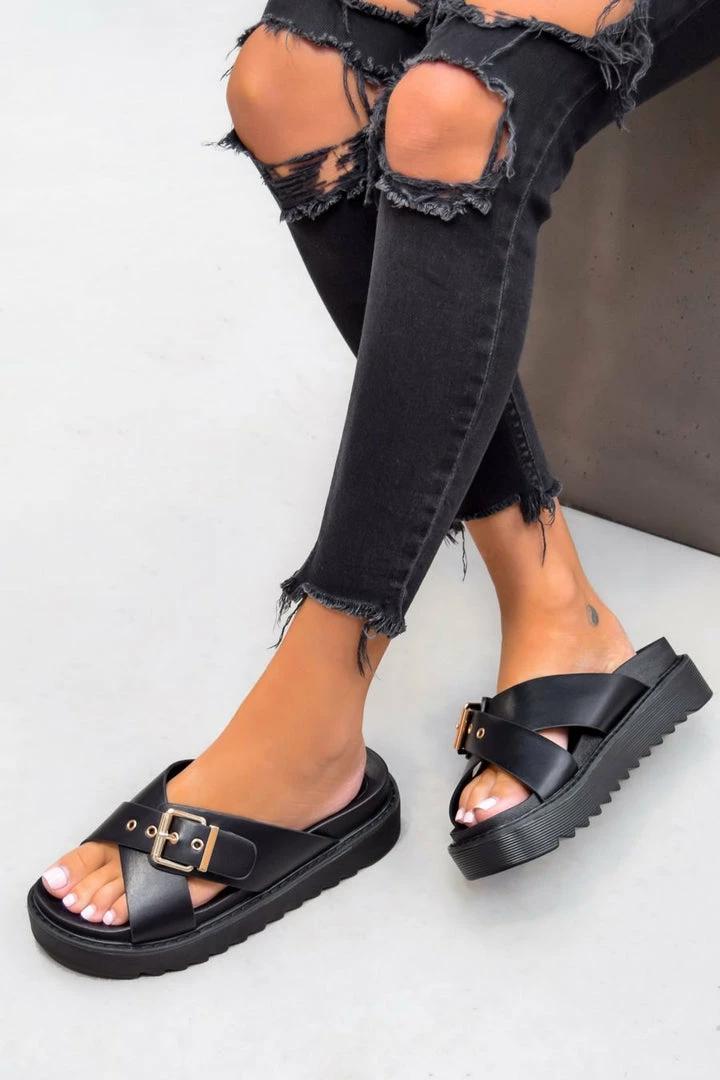 ELG REYNA Chunky Buckle Detail Sandals - Black 5 ELG REYNA Chunky Buckle Detail Sandals - Black