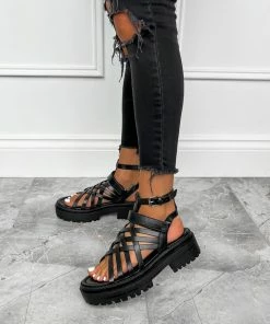 NDS RHIAN Chunky Gladiator Buckle Sandals - Black