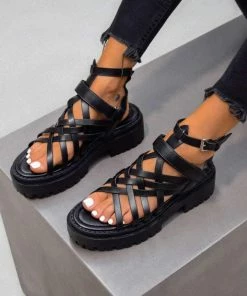 NDS RHIAN Chunky Gladiator Buckle Sandals - Black