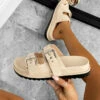 DMF RICCO Buckle Slider Sandals - Beige SHOES