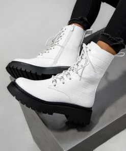 DMF RICCO Chunky Ankle Boots - White Croc SHOES