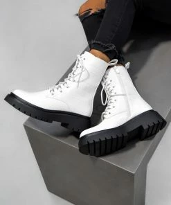 DMF RICCO Chunky Ankle Boots - White Croc SHOES