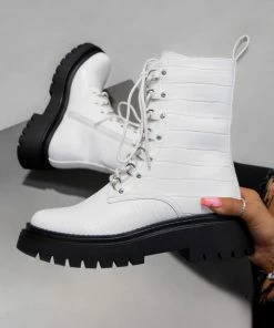 DMF RICCO Chunky Ankle Boots - White Croc SHOES