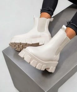 CIT SHOES RIO Chunky Sole Ankle Boots - Beige PU