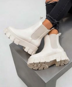 CIT SHOES RIO Chunky Sole Ankle Boots - Beige PU