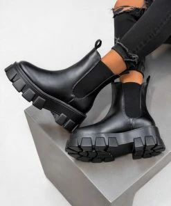 CIT RIO Chunky Sole Ankle Boots - Black PU