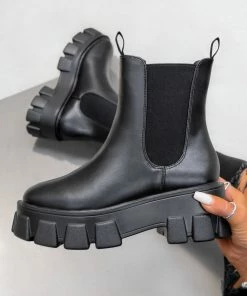 CIT RIO Chunky Sole Ankle Boots - Black PU