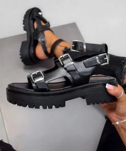NDS RIOT Chunky Buckle Sandals - Black SHOES